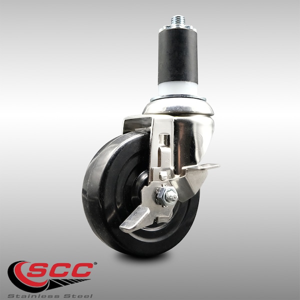4 Inch 316SS Soft Rubber Wheel Swivel 1-5/8 Inch Expanding Stem Caster Brake SCC